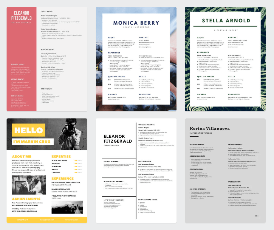 canva resume templates men