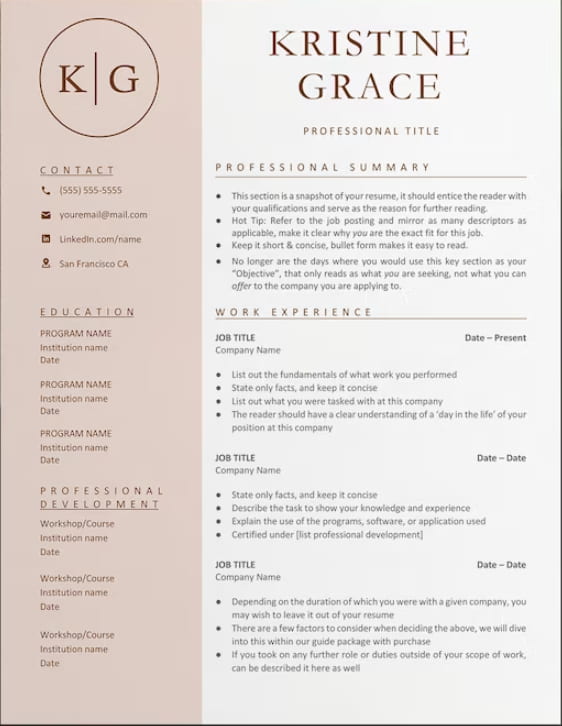 Monogram Word Resume Template from Etsy