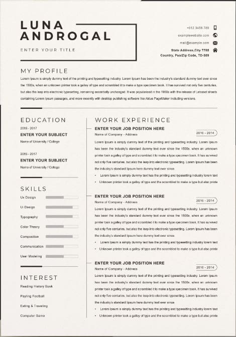 Minimalist Word Resume Template from Designcuts