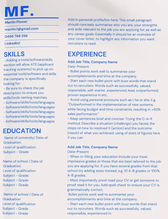 Creative Professional Word Resume Template from Etsy