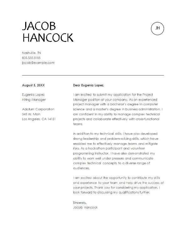 Project Management Free Word Cover Letter Template
