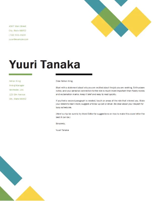 Geometric Free Word Cover Letter Template