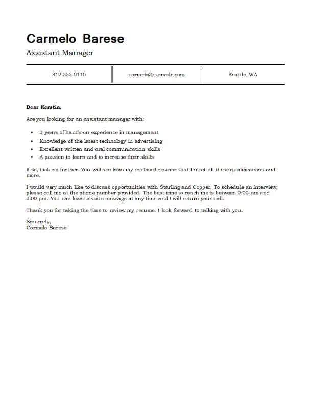 Classic Management Free Word Cover Letter Template