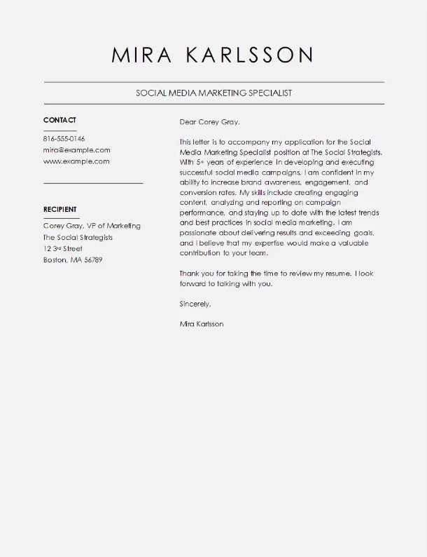 Social Media Marketing Free Word Cover Letter Template