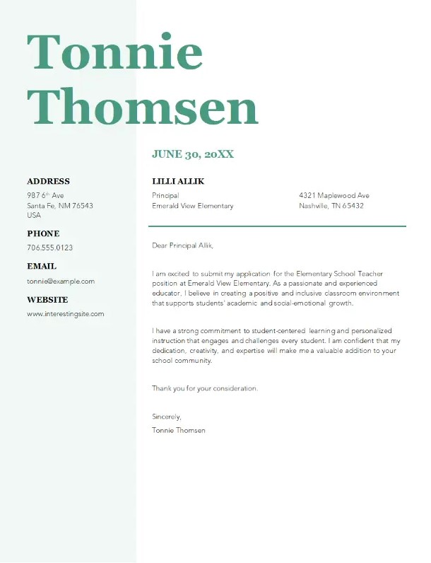 Stylish Teaching Free Word Cover Letter Template