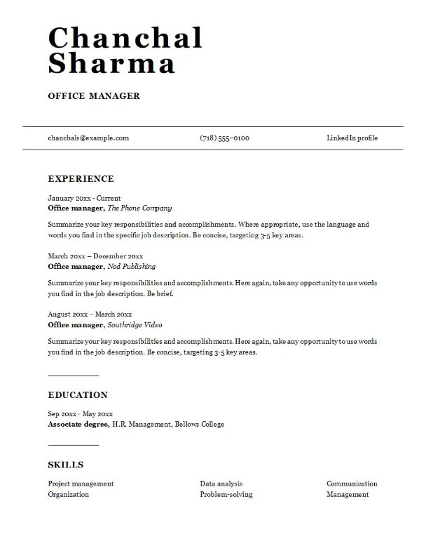 ATS Office Manager Free Word Resume Template