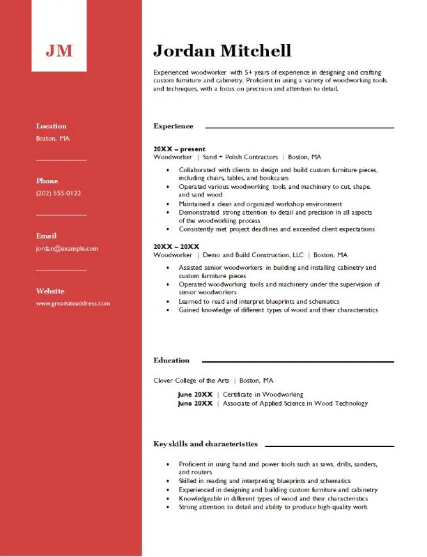 Woodworking Free Word Resume Template