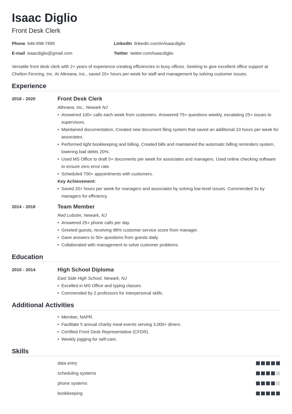 Front Desk Resume—Sample and Skills Guide for 2024 (with 25+ Expert Tips)