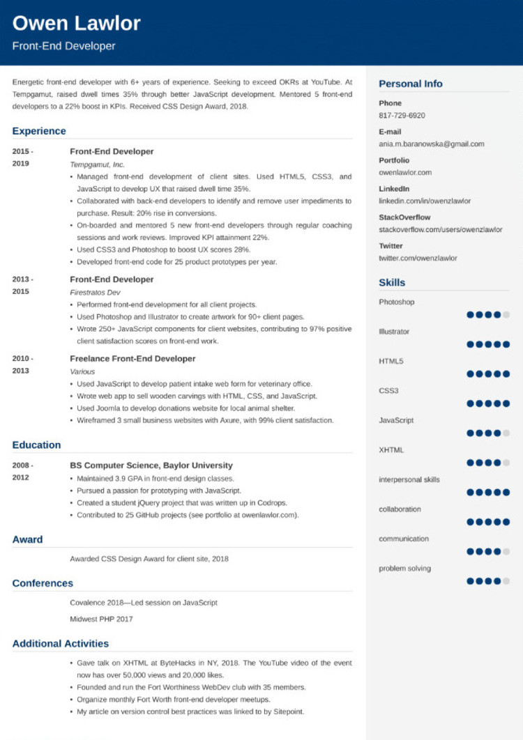 Front-End Developer Resume—Examples and 25+ Writing Tips