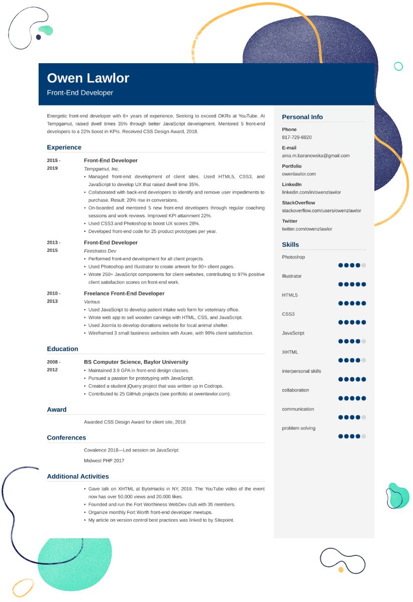 Front End Developer CV Examples And 25 Writing Tips
