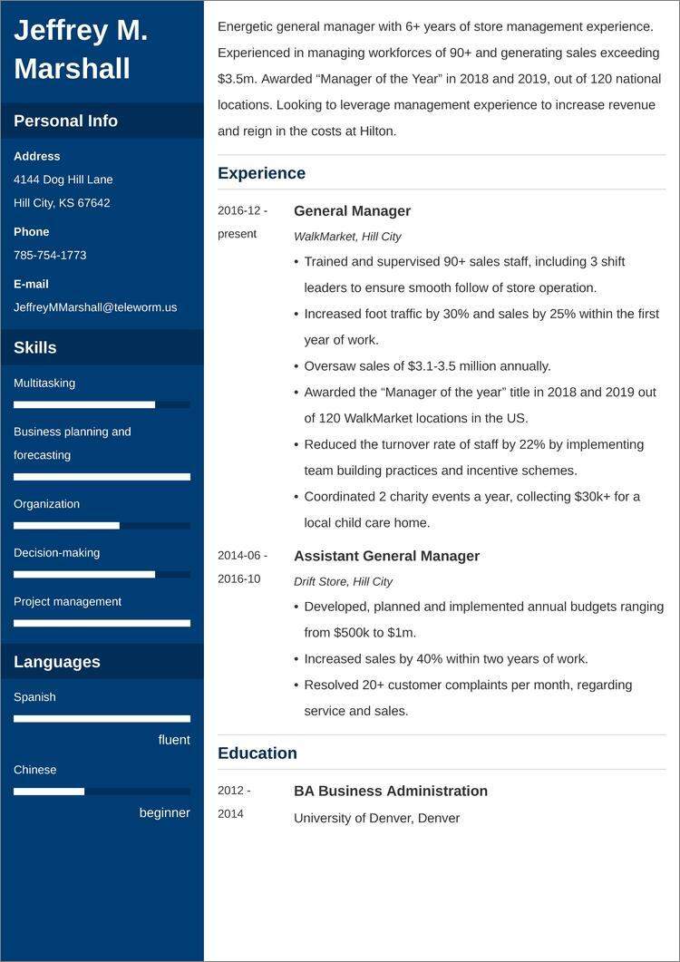 resume examples for general manager
