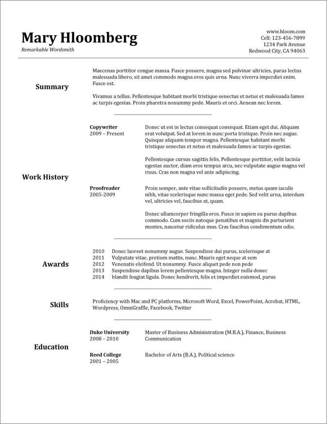 combination resume template google docs