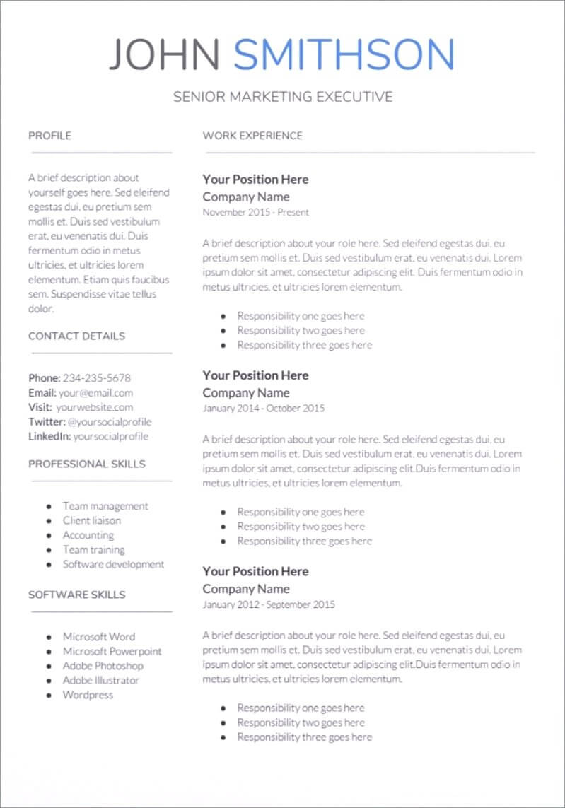 student resume templates google docs