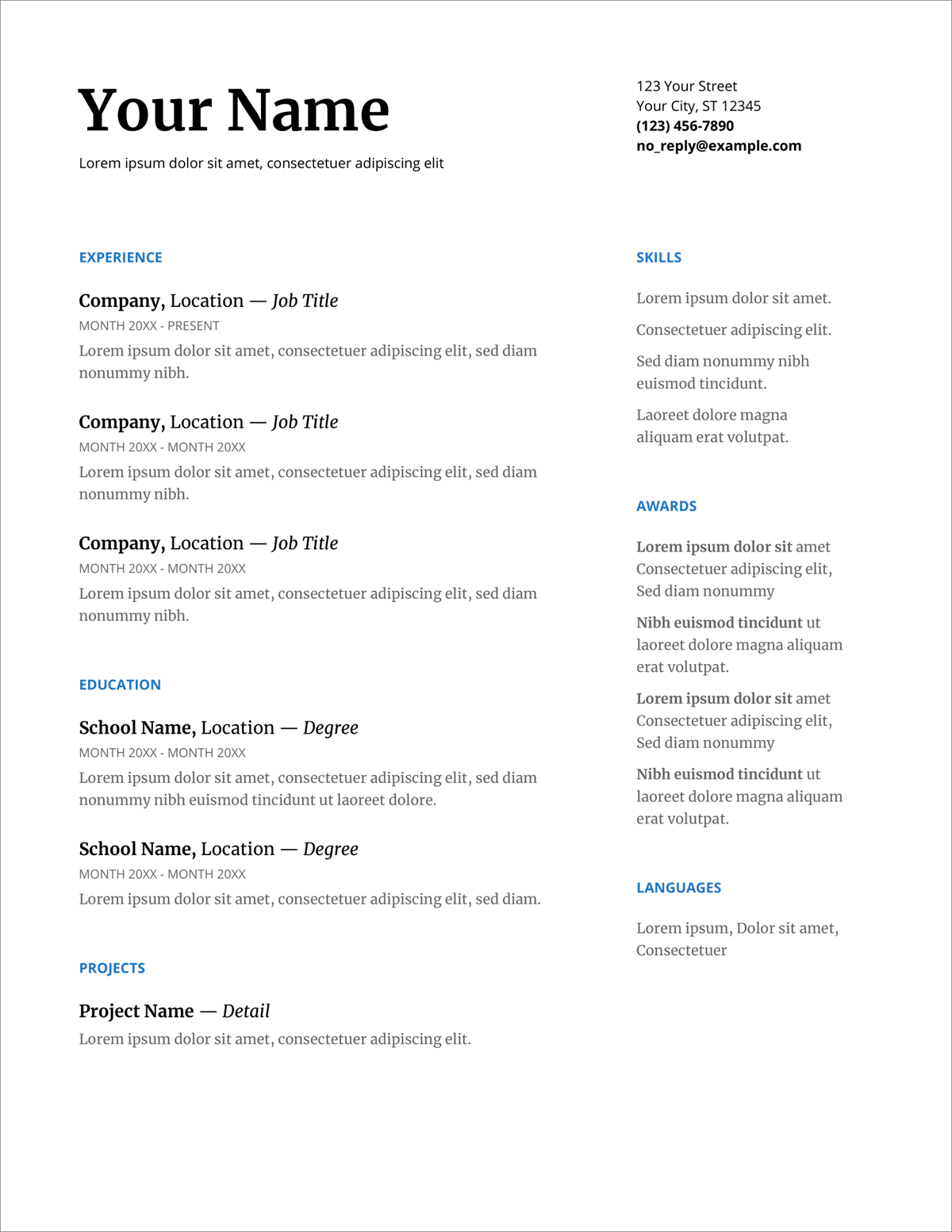 free resume template download google docs