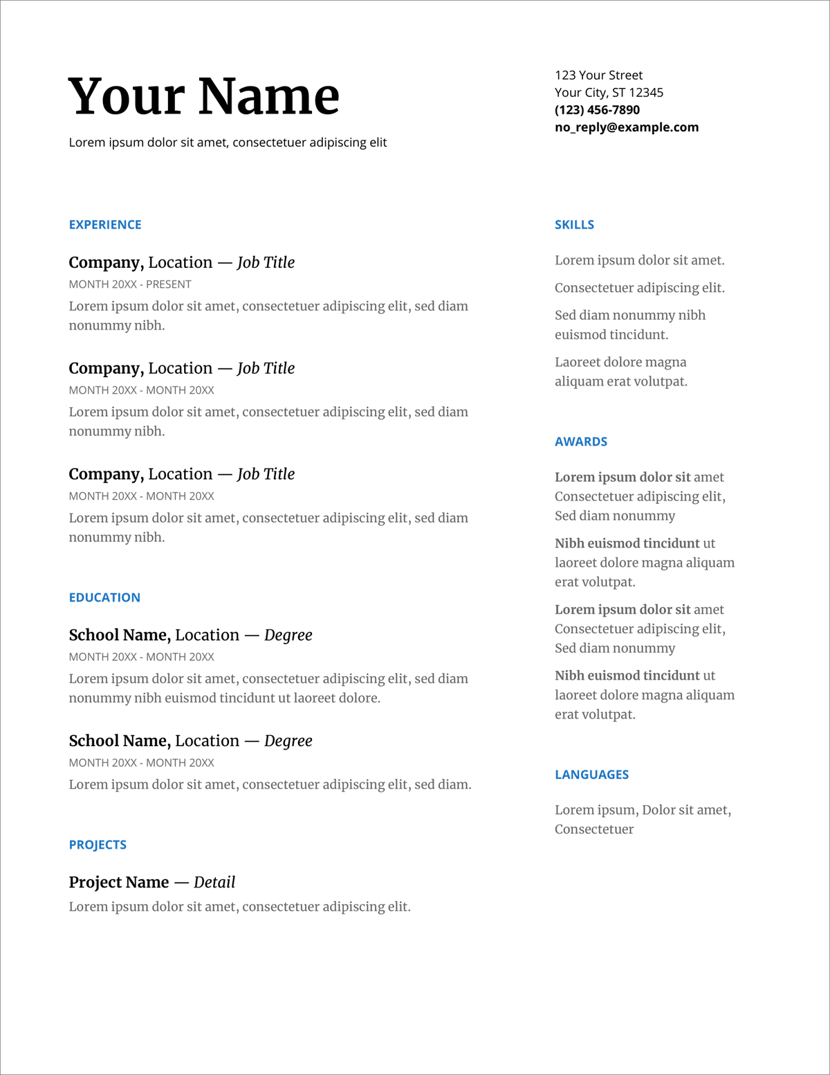 google docs CV templates