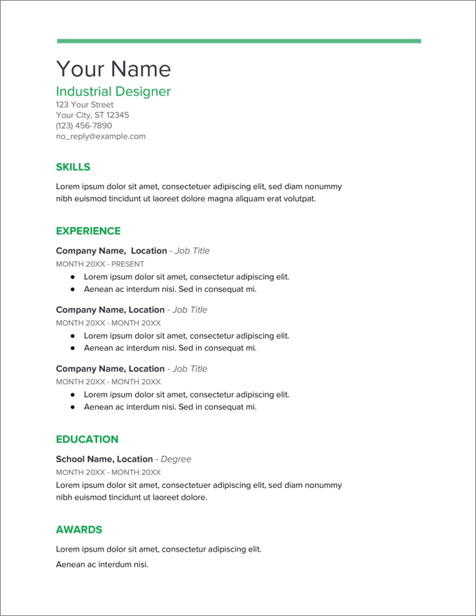 resume templates for google docs free