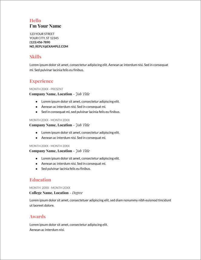 google docs CV templates