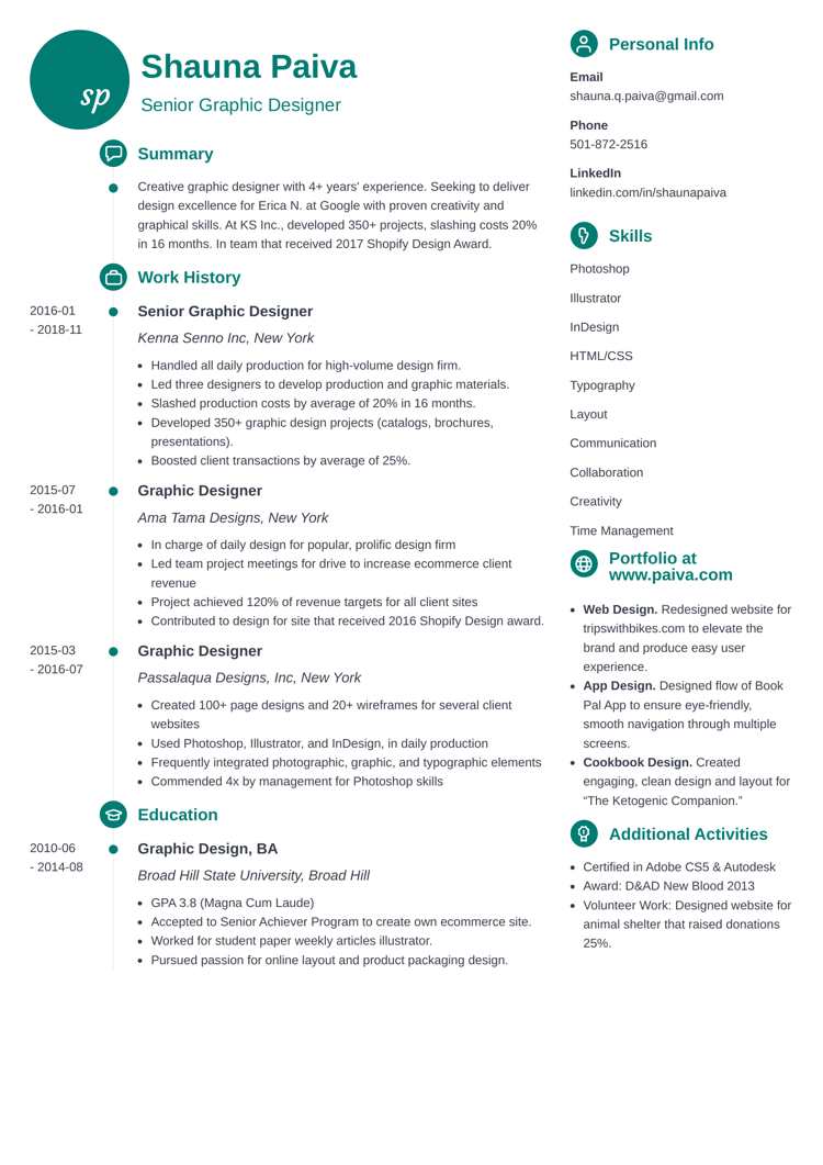 senior graphic designer resume example - primo template