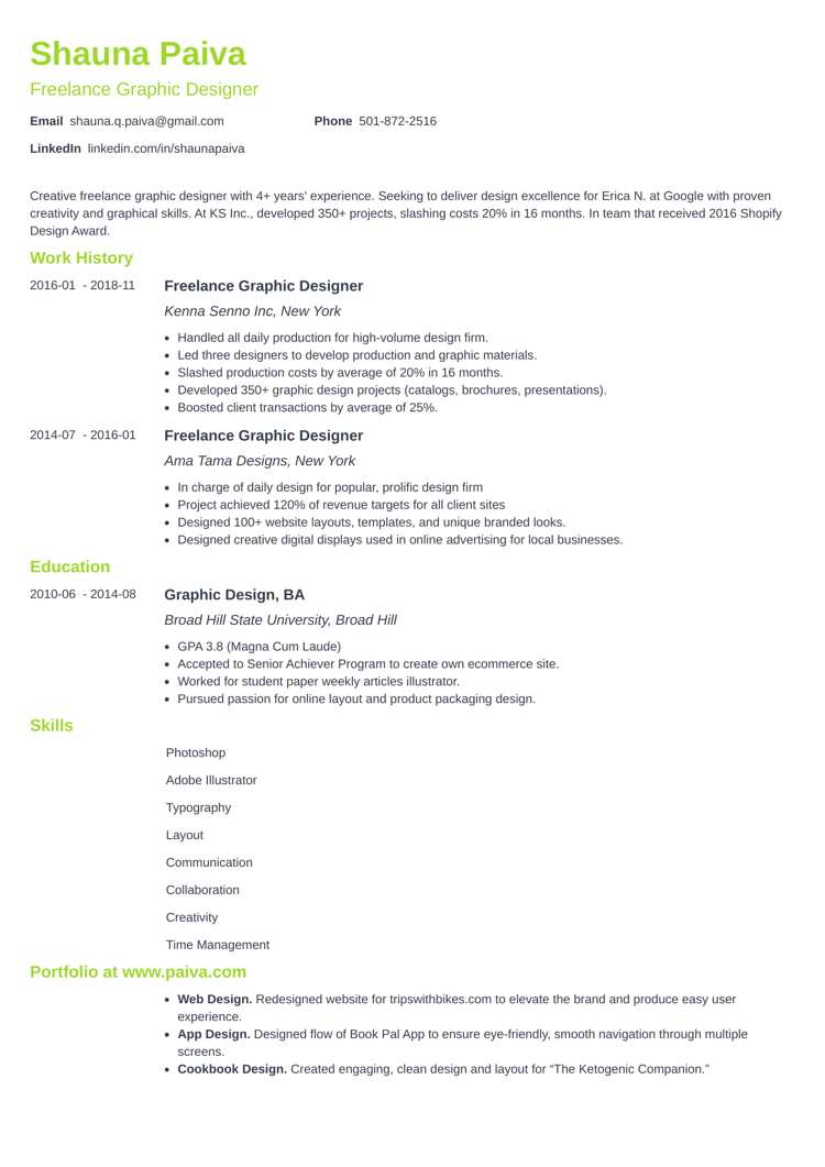 freelance graphic designer resume example - minimo template