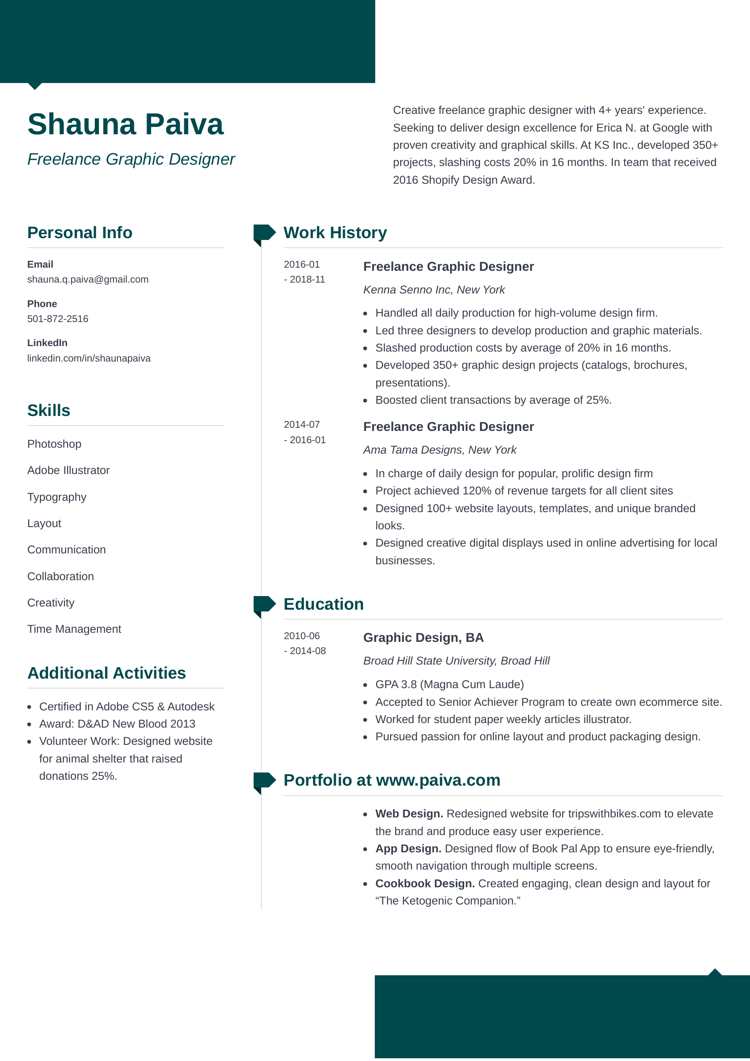 freelance graphic designer resume example - modern template