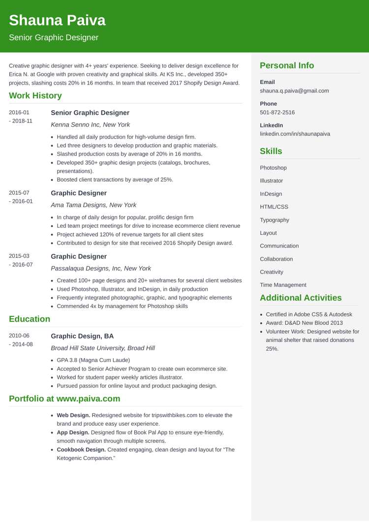 senior graphic designer resume example - cubic template