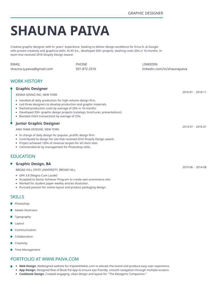 mid-level graphic designer resume example - classic template