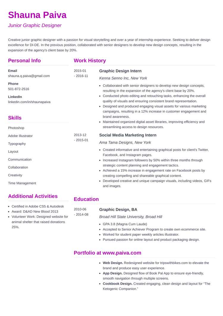 junior graphic designer resume example - simple template