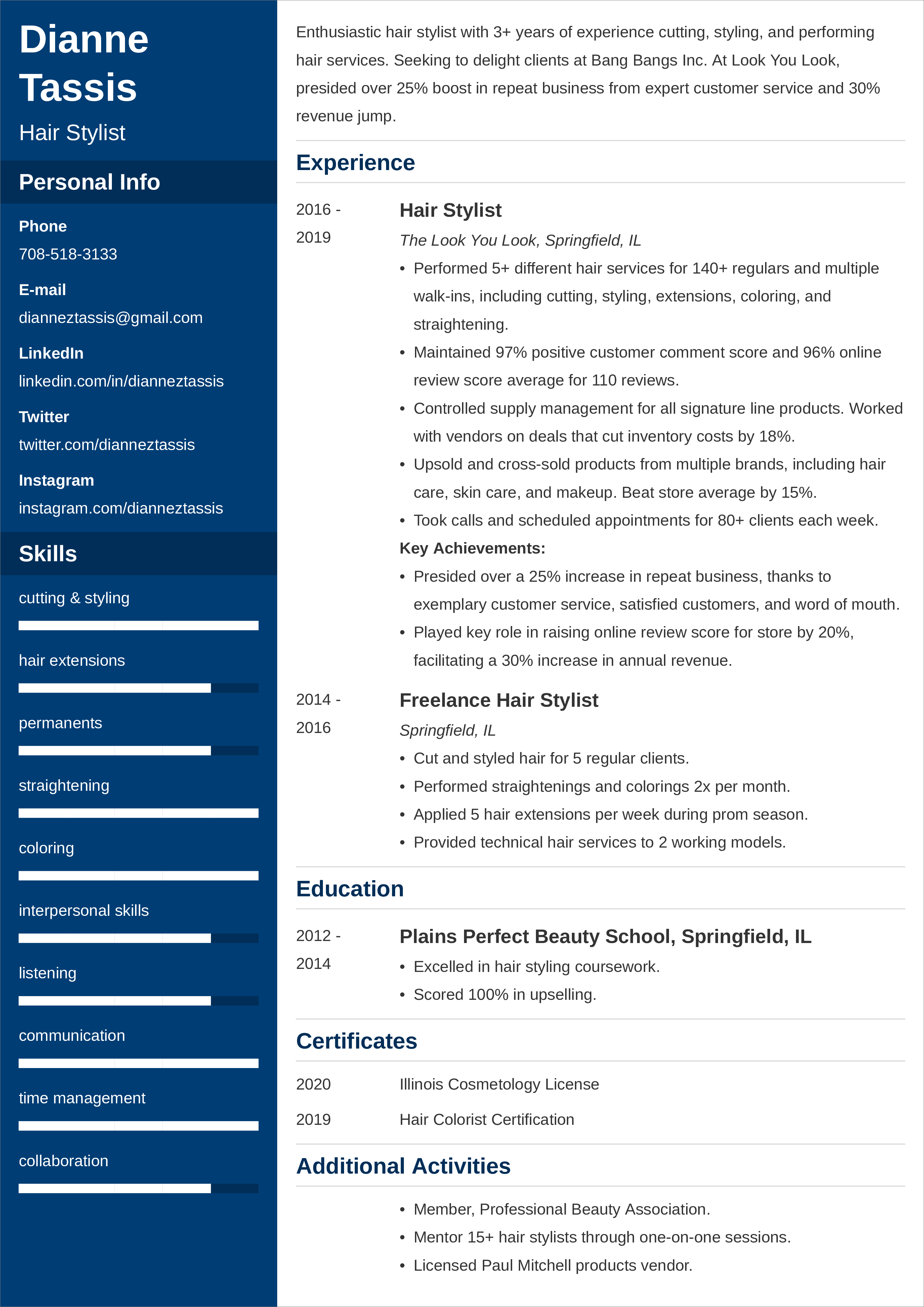Hair Stylist Resume Example with Skills (+ Writing Tips)