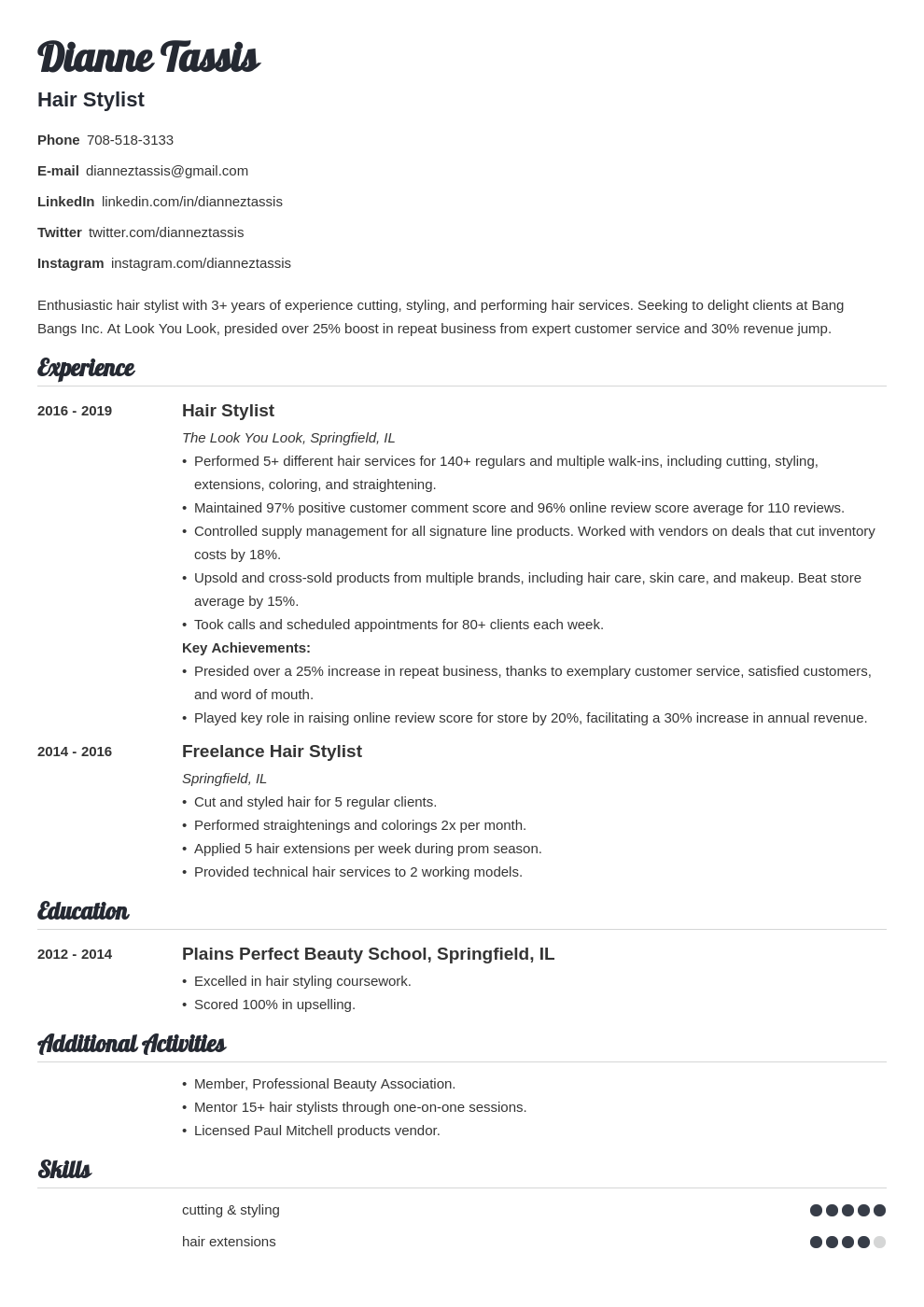 Hair Stylist Resume Sample