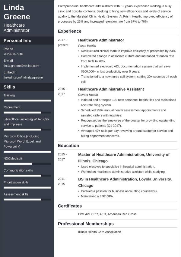 healthcare resume example