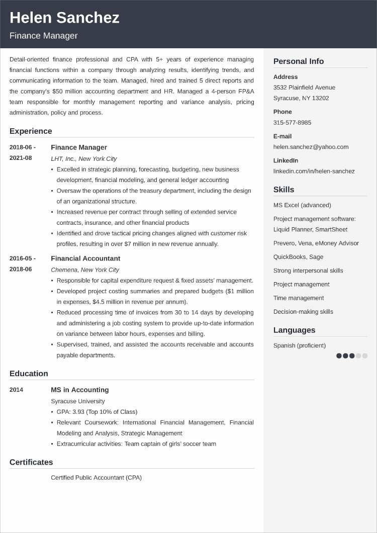 management skills on a resume example