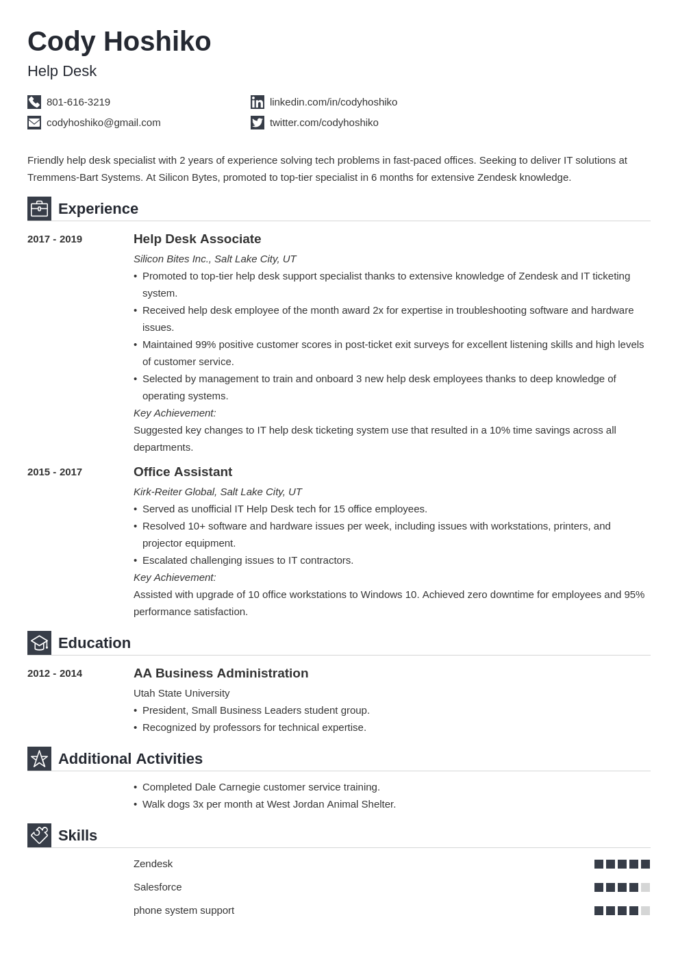 it help desk resume bullet points