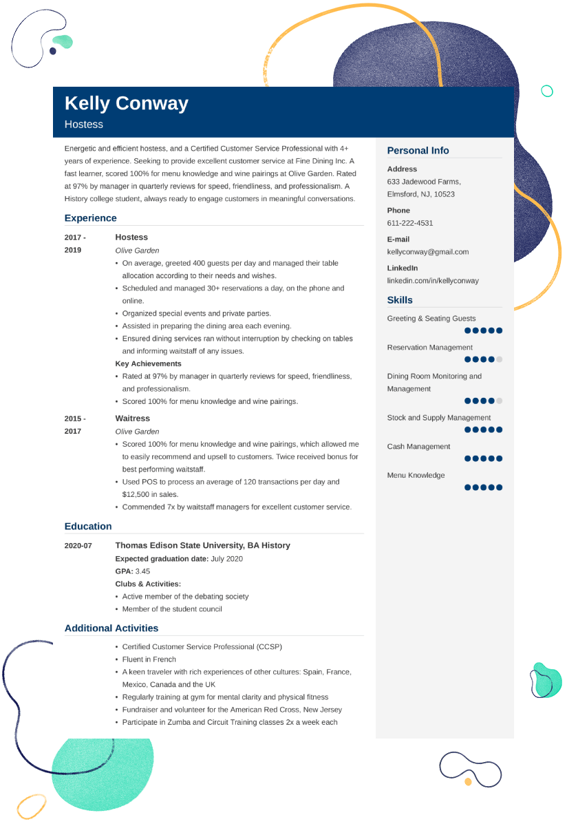 Hostess Resume—Examples And 25 Writing Tips