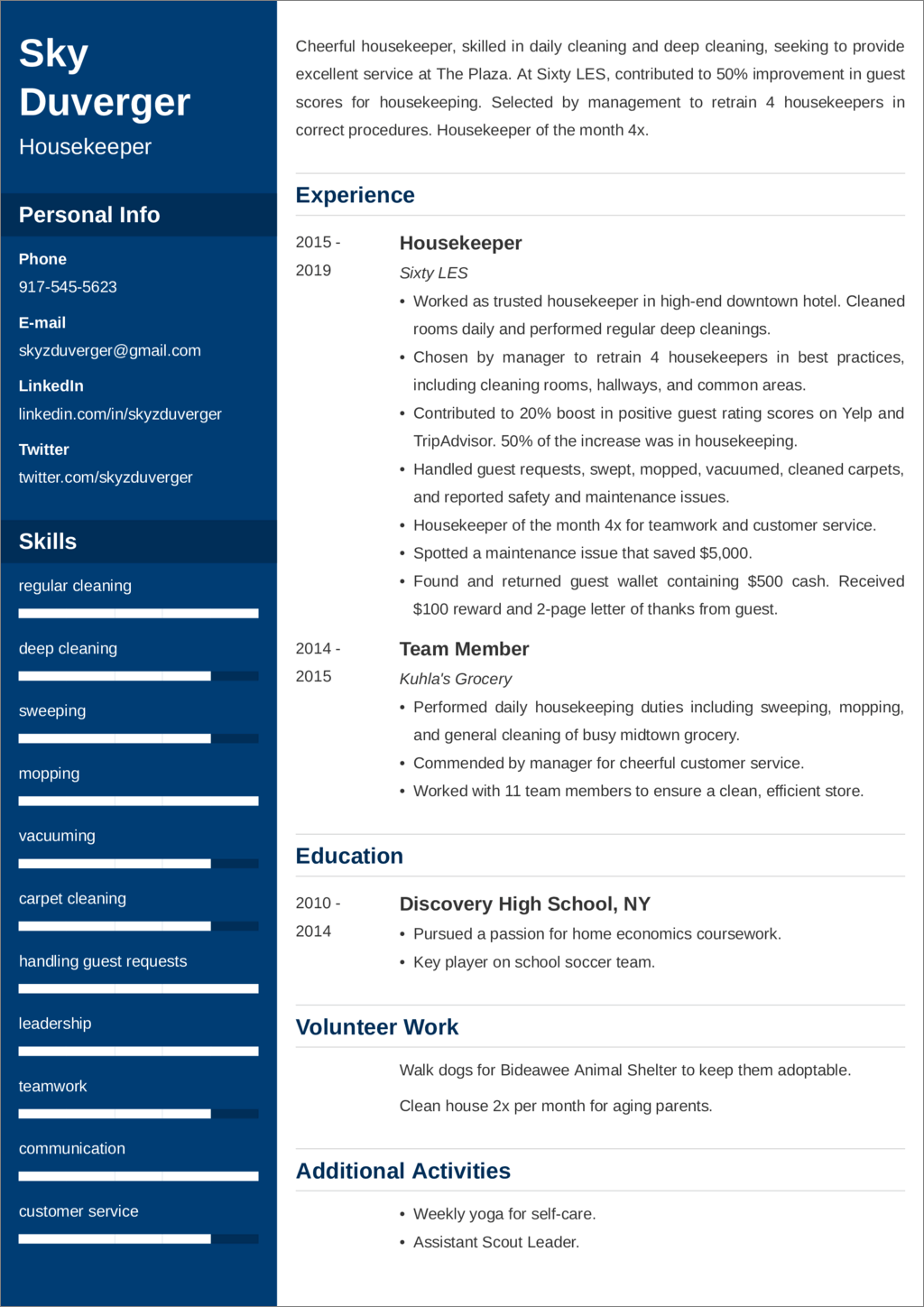 Housekeeping Resume—Examples and 25+ Writing Tips