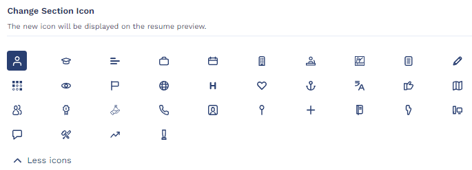 resume icons in ResumeLab builder