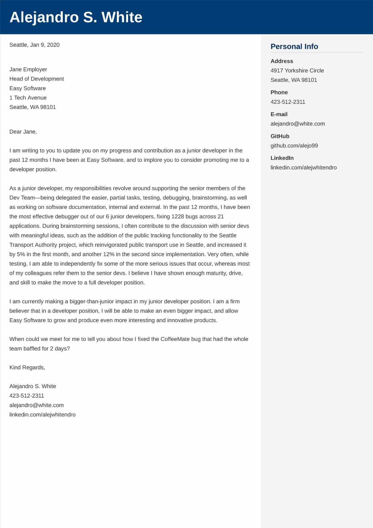example email cover letter for internal position