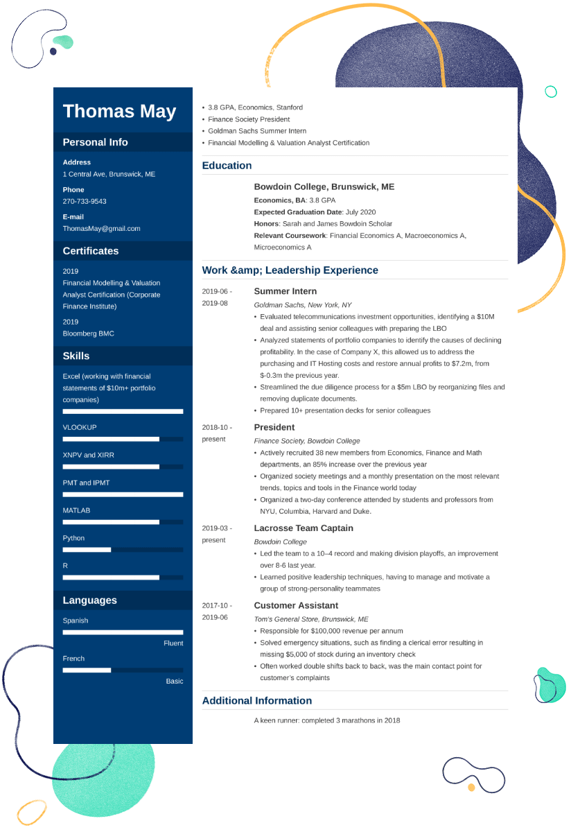 good resume for investment banking