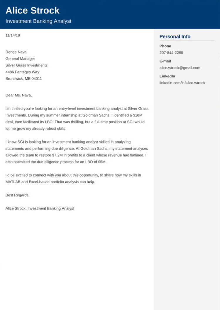 Investment Banking Cover Letter: Examples & Templates (2024)