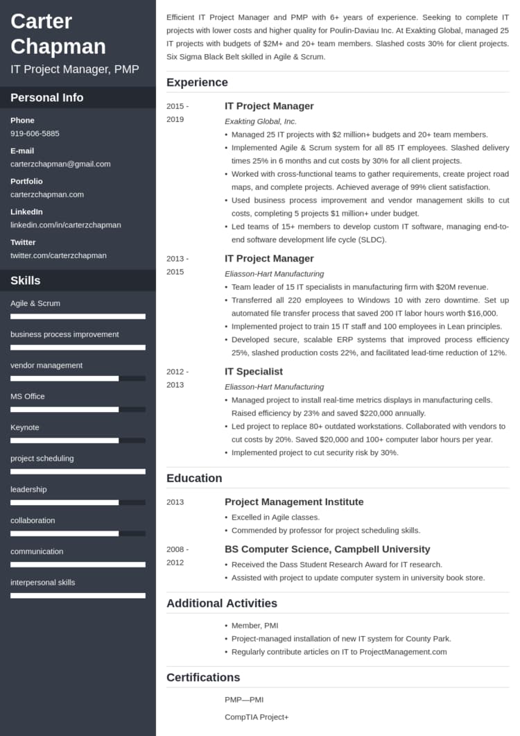 IT Project Manager Resume—Examples and 25+ Writing Tips