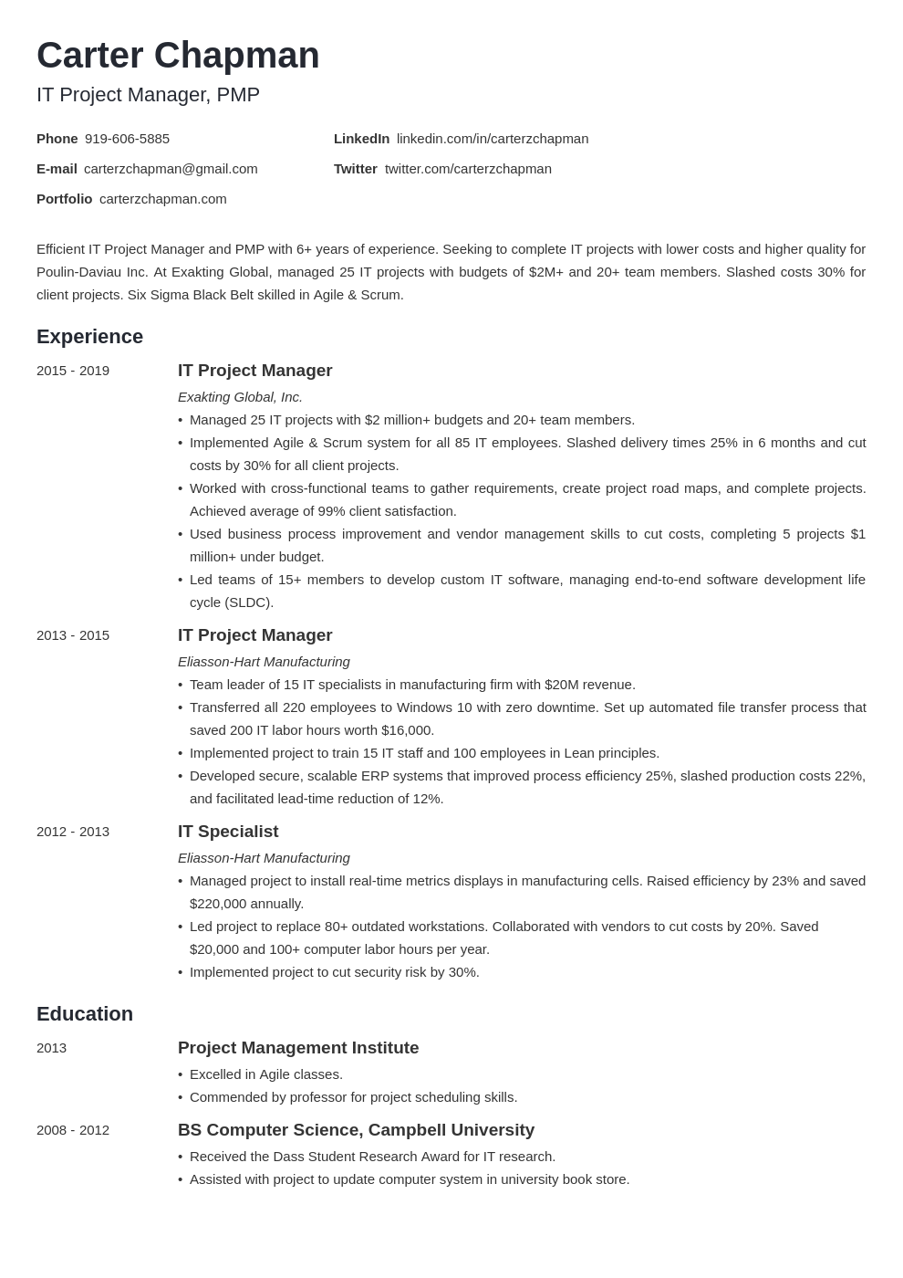 it project manager template minimo