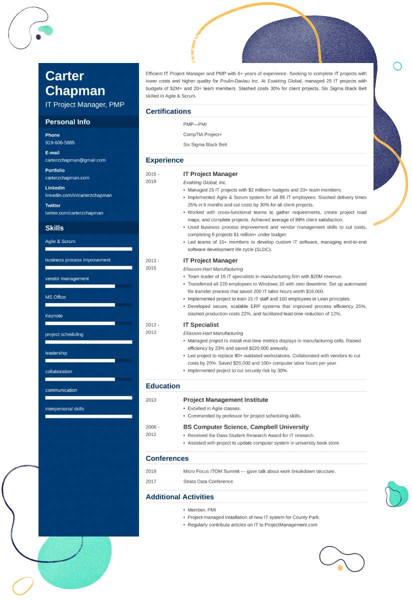 it project manager cv example