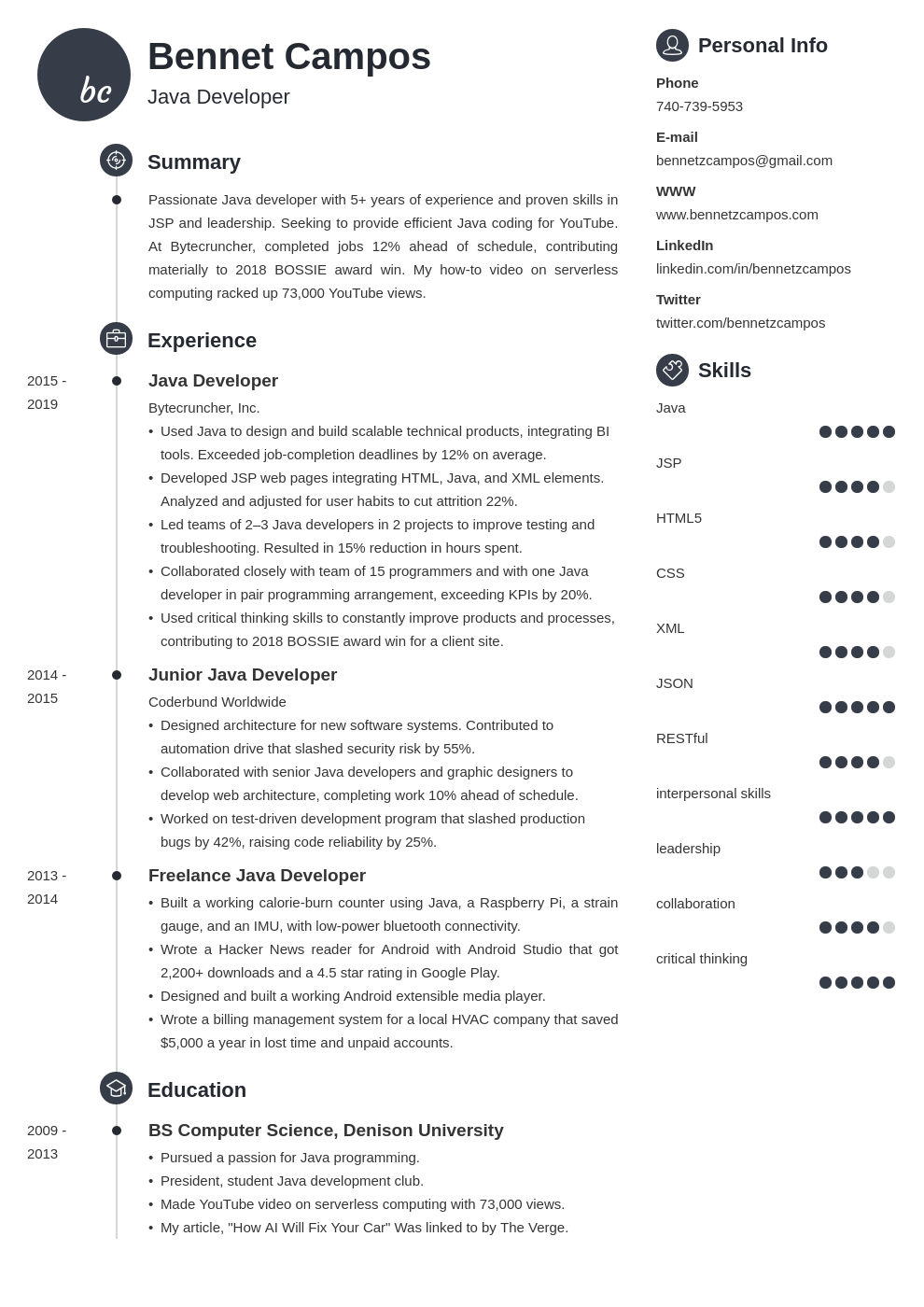 java developer template primo