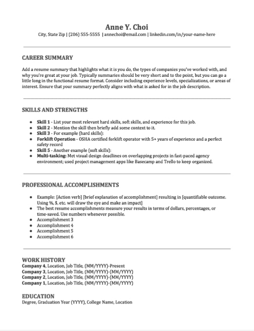 Jobscan Functional Resume Template