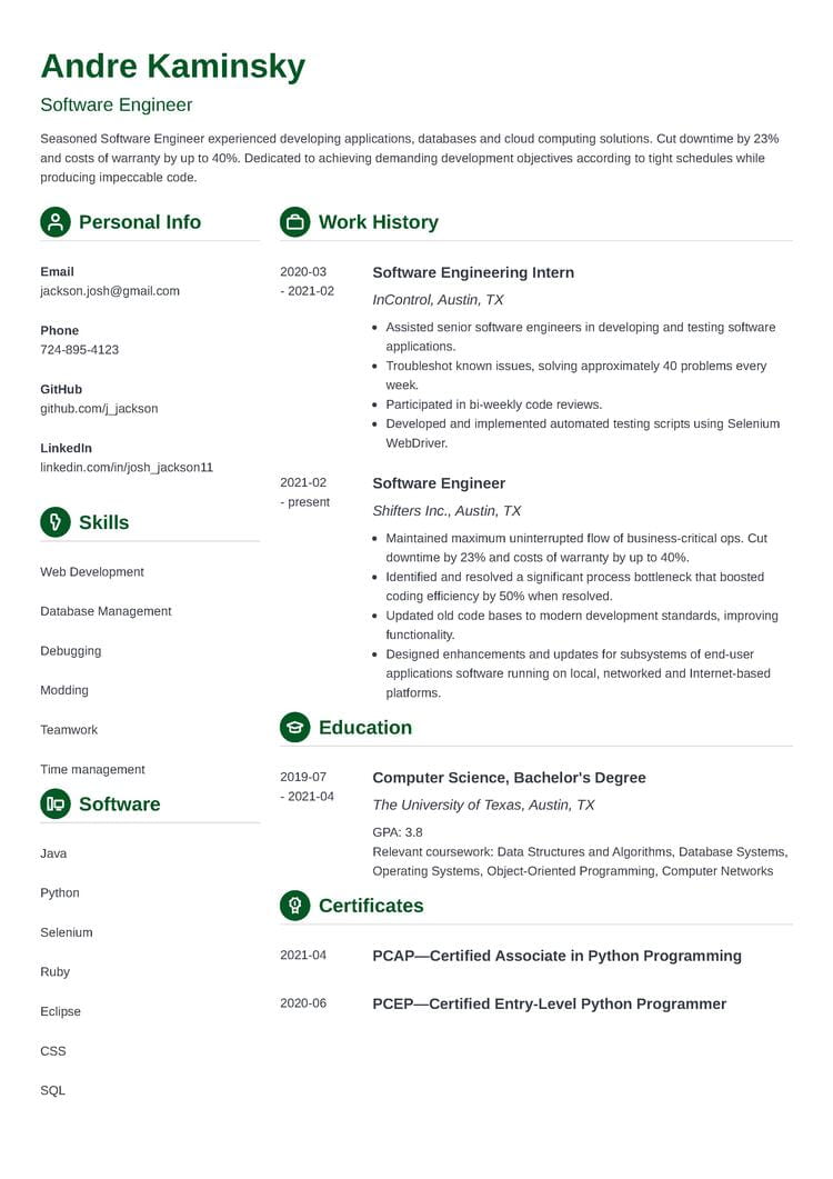 Sample Resume Made in ResumeLab's Builder