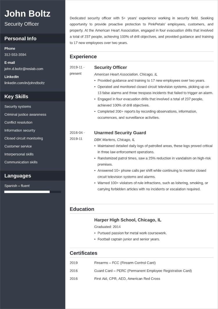 Security Officer Resume Job Description Sample Tips For 2024