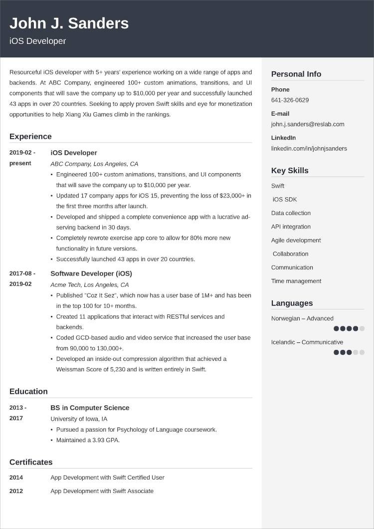 IOS Developer Resume Sample And 25 Writing Tips