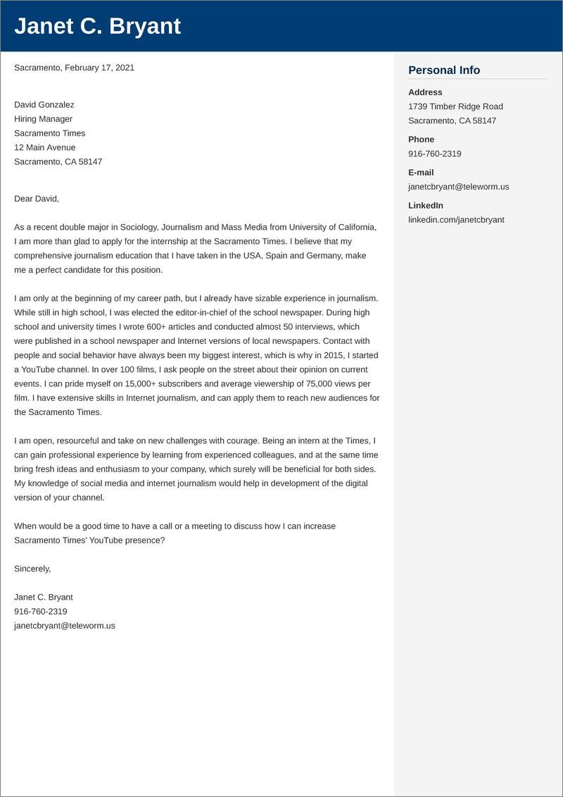 journalism cover letter templates