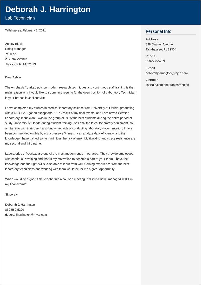 Lab Technician Cover Letter Examples & Templates to Fill