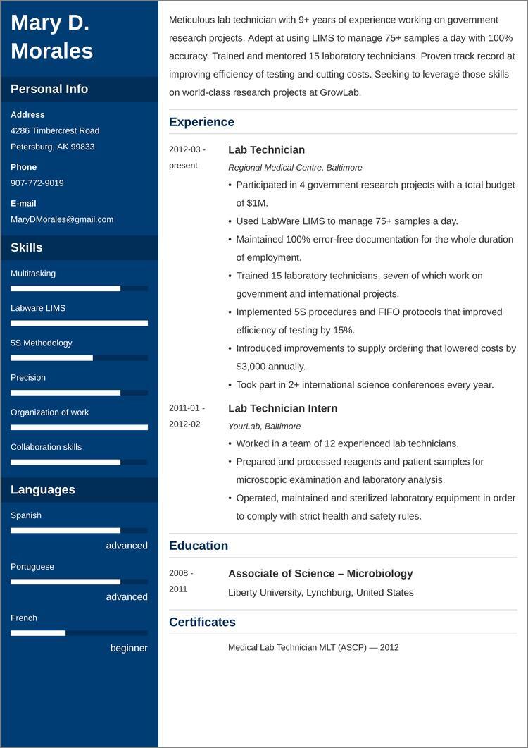 Lab Tech Resume Sample Tips For Laboratory Technicians