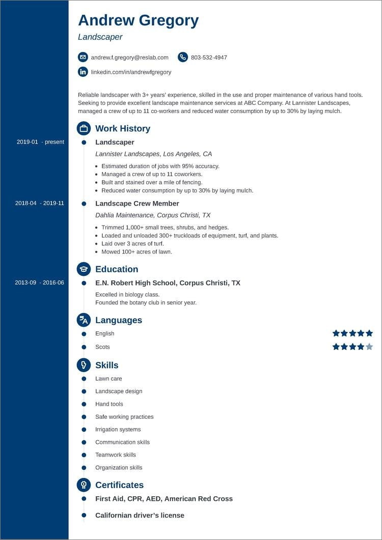 landscaping resume example